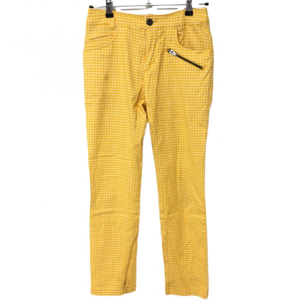 ルコック パンツ オレンジ×白 総柄 ジップポケット  レディース 9 ゴルフウェア le coq sportif