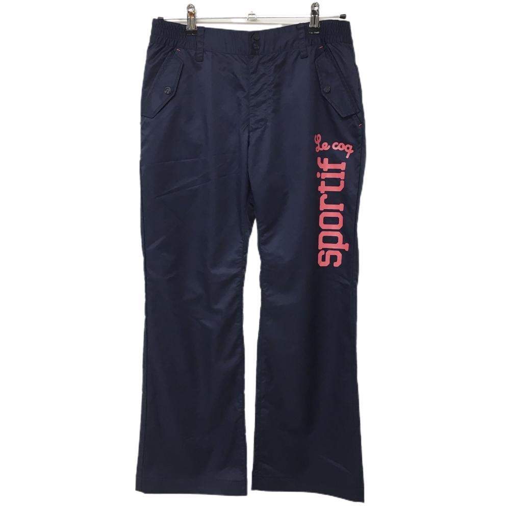 【美品】ルコック パンツ ネイビー×ピンク ロゴプリント ロゴ刺しゅう レディース 11 ゴルフウェア le coq sportif