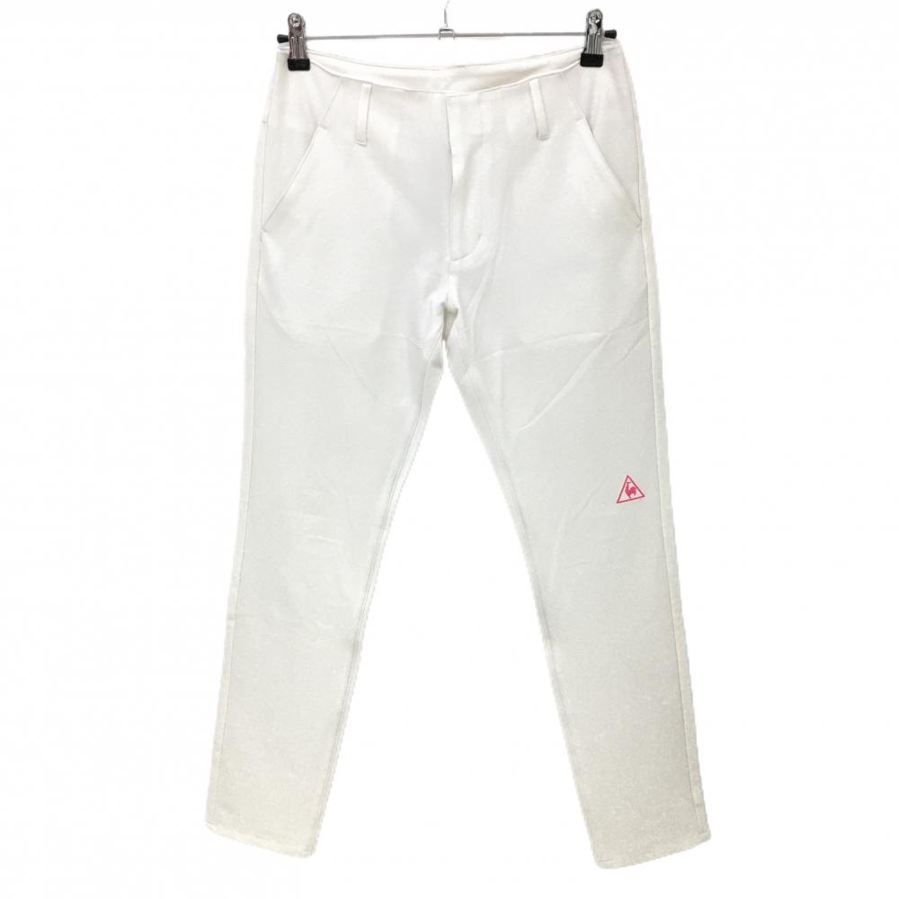 【美品】ルコック ストレッチパンツ 白 フロントロゴ レディース 9 ゴルフウェア le coq sportif