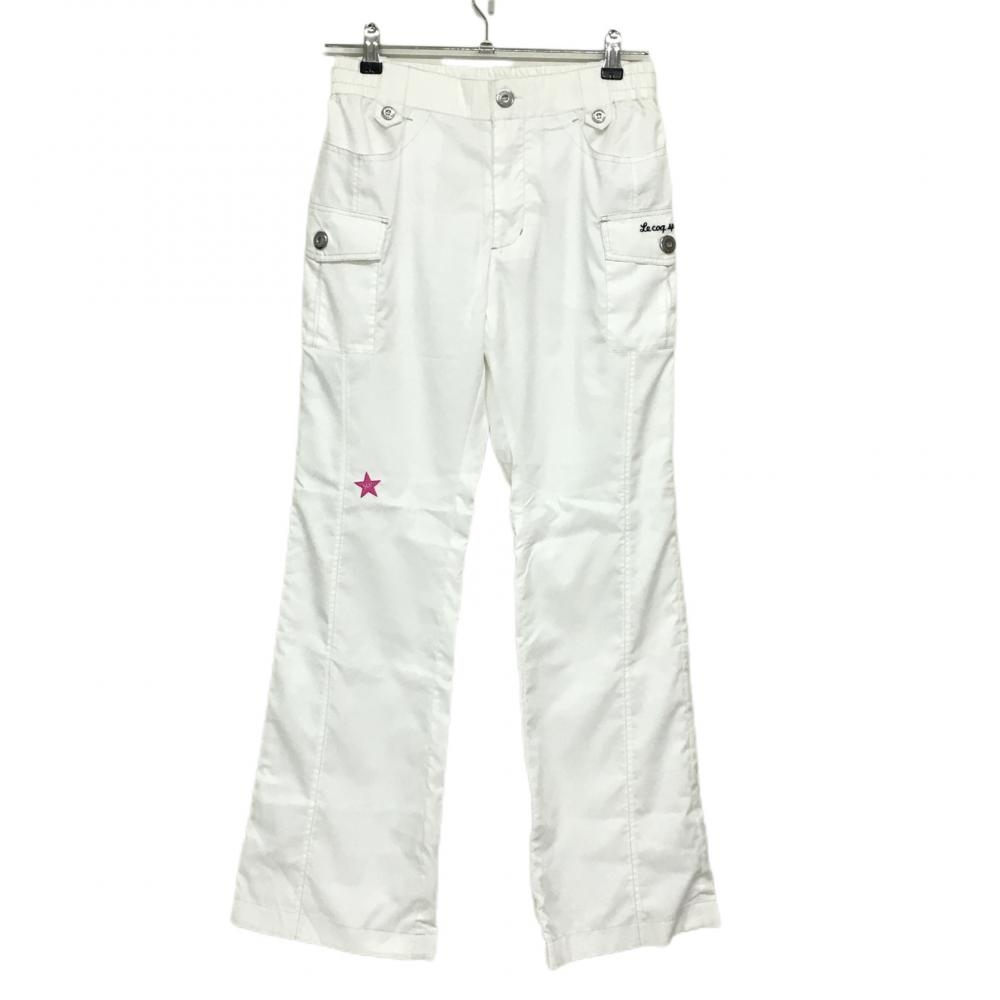 【美品】ルコック パンツ 白 ロゴ刺しゅう 複数ポケット レディース 9 ゴルフウェア le coq sportif