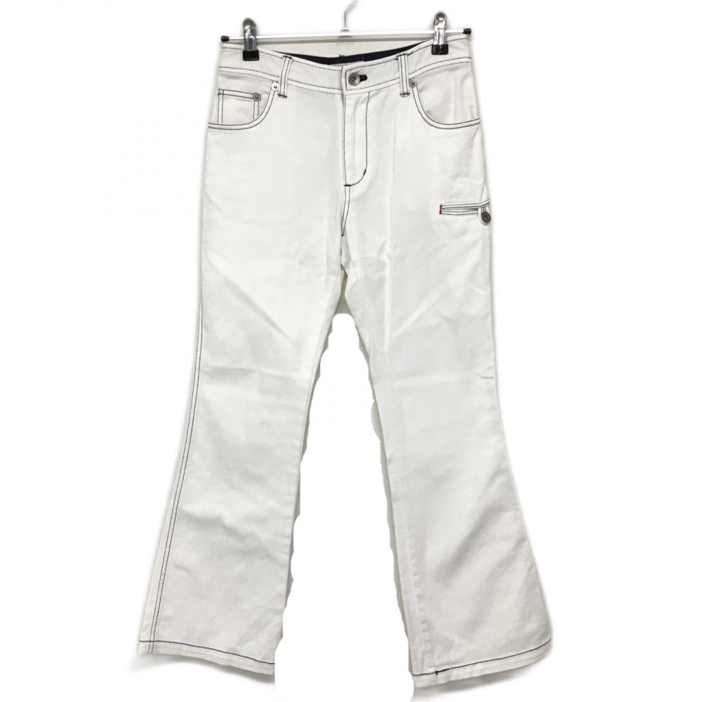 ルコック パンツ 白×ネイビー ステッチ ストレッチ 5ポケット  レディース 7(S) ゴルフウェア le coq sportif