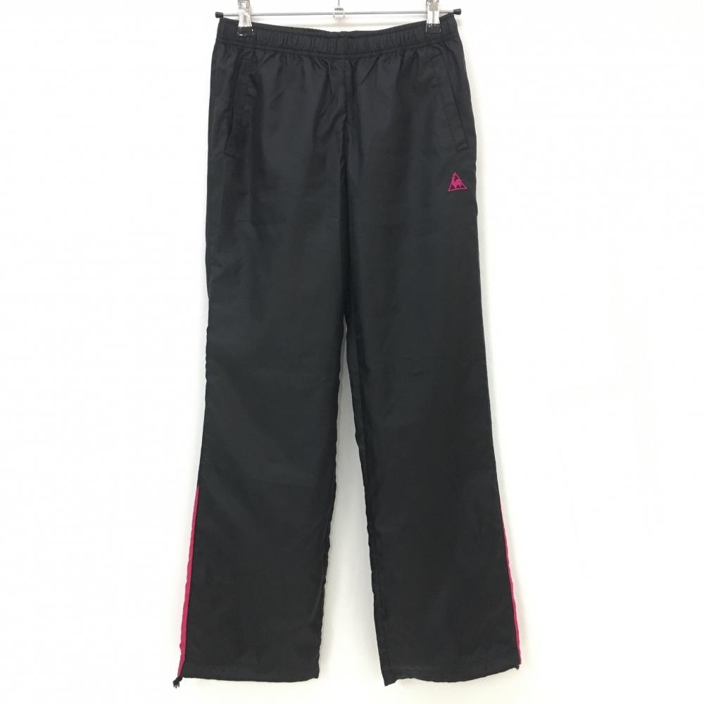 【超美品】ルコック パンツ 黒×ピンク 織生地 ロゴ刺しゅう メッシュ裏地  レディース M ゴルフウェア le coq sportif