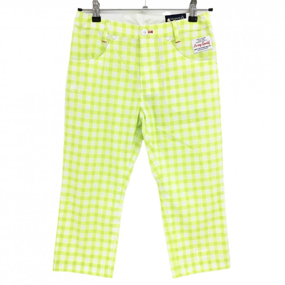 【新品】ルコック 半端丈パンツ ライトグリーン×白 チェック ストレッチ レディース 9 ゴルフウェア le coq sportif