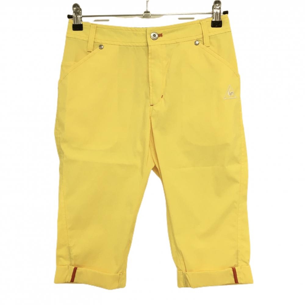 【超美品】ルコック 半端丈パンツ イエロー ロゴ白 ストレッチ レディース 7 ゴルフウェア le coq sportif