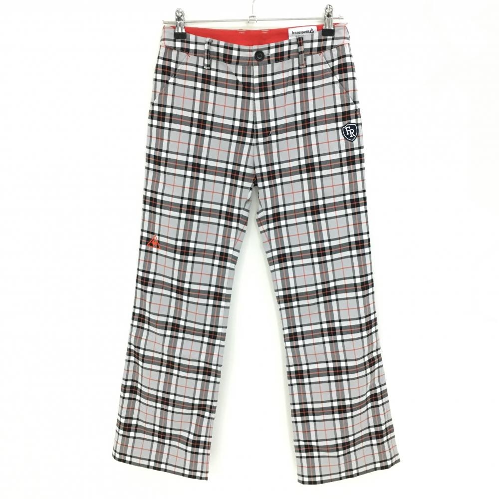【美品】ルコックゴルフ パンツ ライトグレー×黒×レッド チェック レディース 9 ゴルフウェア le coq sportif