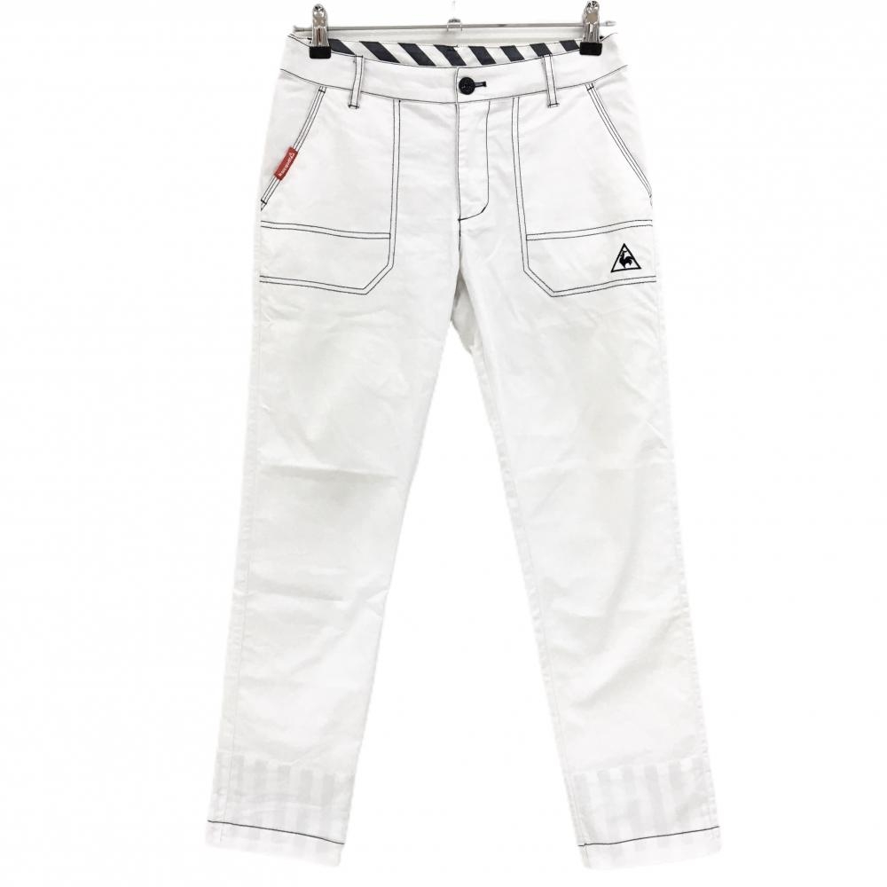 ルコックゴルフ パンツ 白×ネイビー 裾裏ストライプ レディース 9 ゴルフウェア le coq sportif