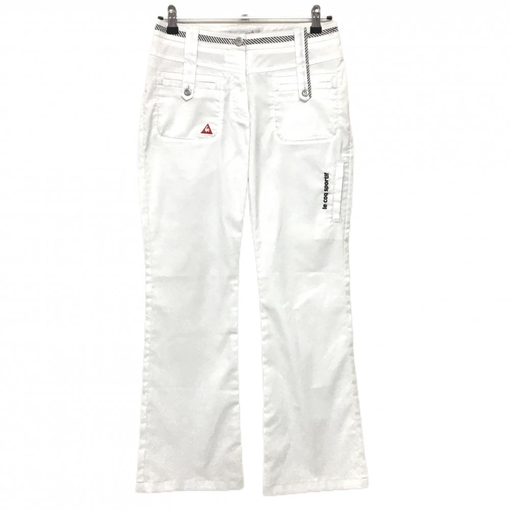 ルコックゴルフ パンツ 白×グレー ウエスト斜めストライプライン  レディース 9 ゴルフウェア le coq sportif