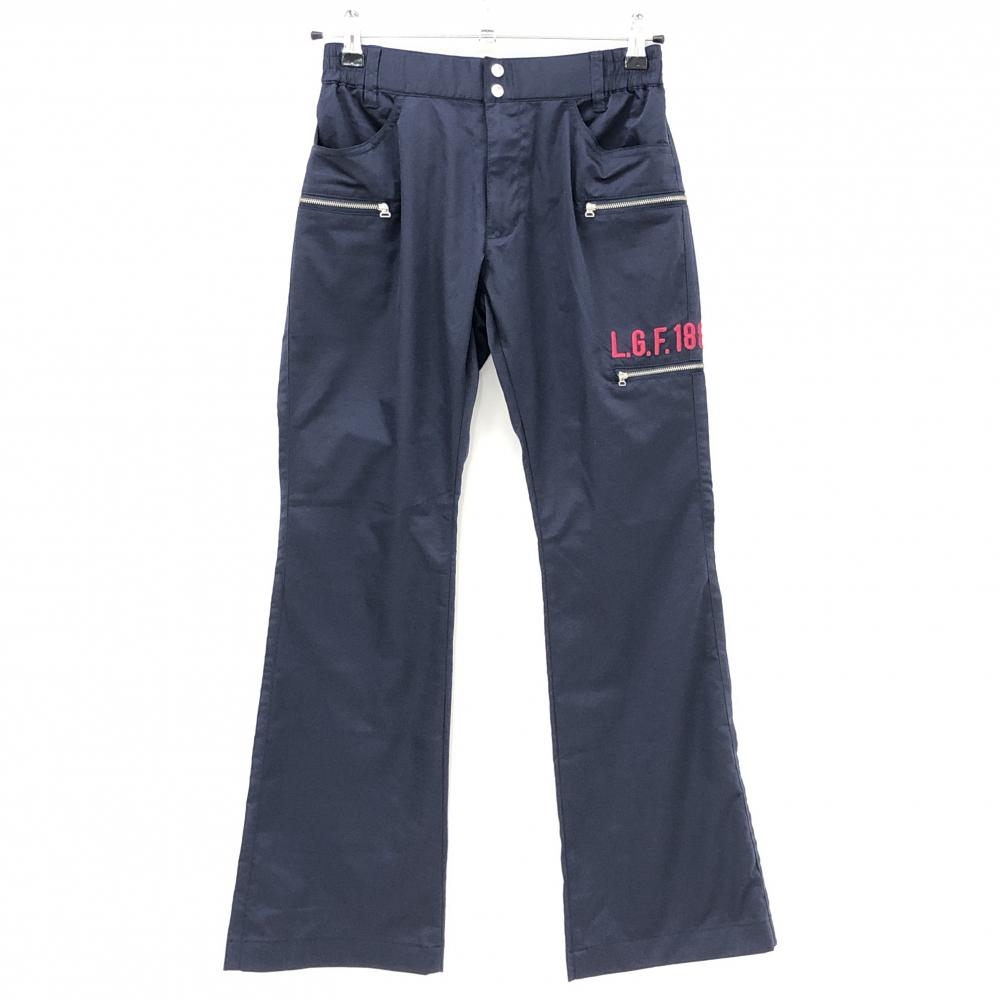 【超美品】ルコックゴルフ パンツ ネイビー ロゴ刺しゅうピンク レディース 7 ゴルフウェア le coq sportif