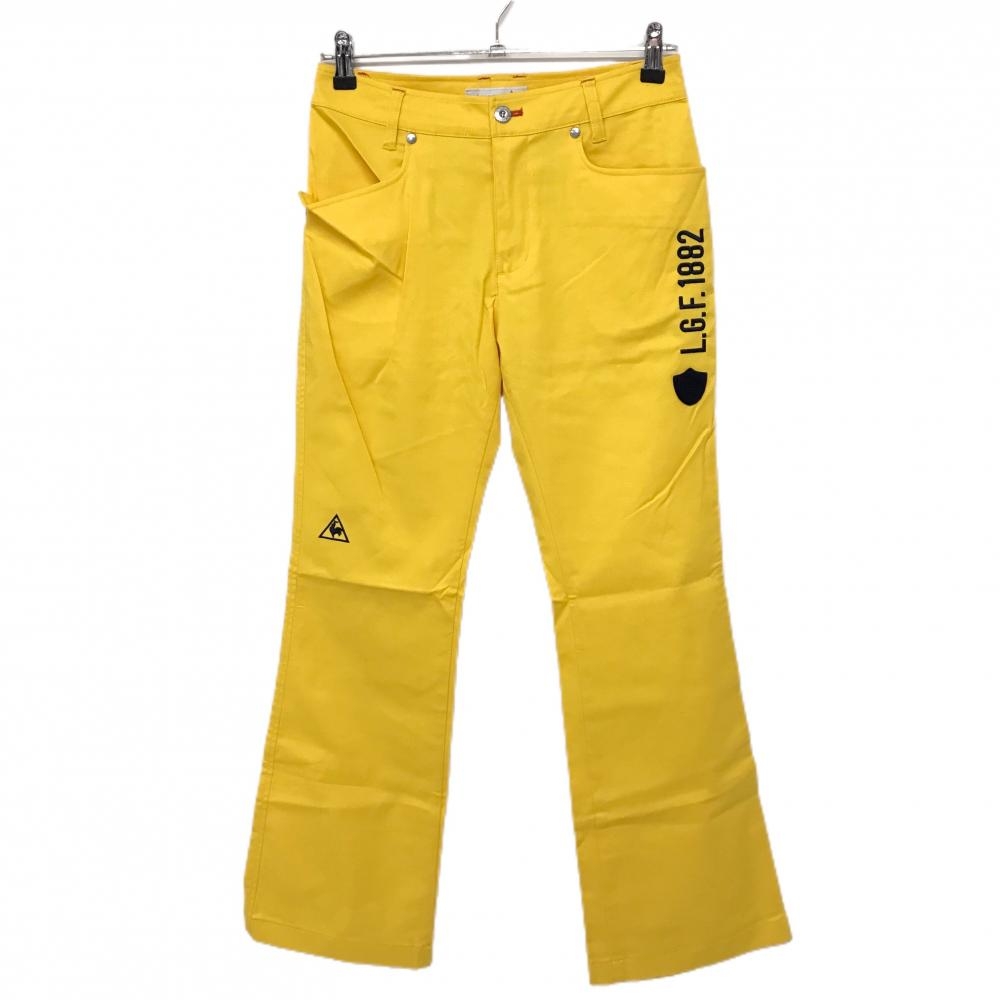 【超美品】ルコックゴルフ パンツ イエロー ヒップロゴ刺しゅう白 ストレッチ  レディース 9 ゴルフウェア le coq sportif