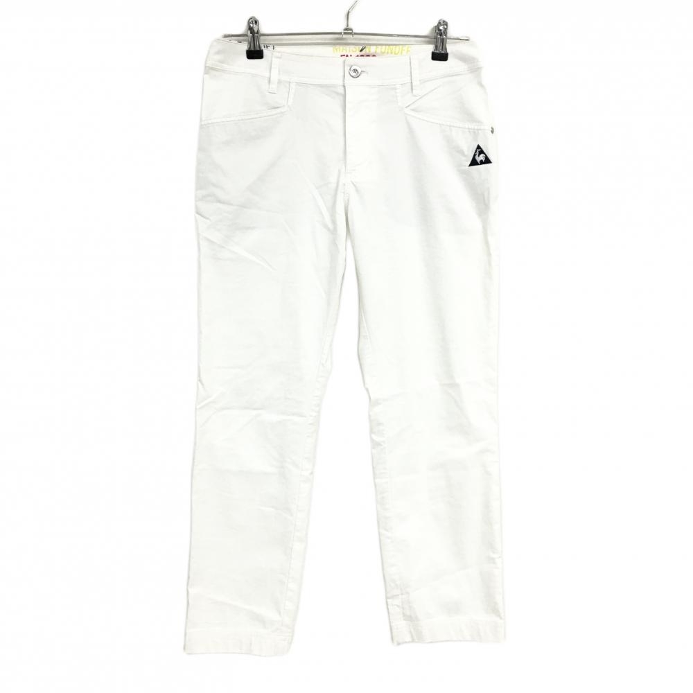 【美品】ルコック パンツ 白×ネイビー ロゴ刺しゅう ストレッチ レディース 13 ゴルフウェア le coq sportif