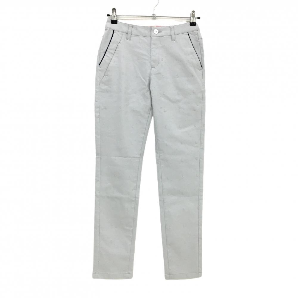 【新品】ルコックゴルフ パンツ ライトグレー 総柄地模様 ロゴ刺しゅうネイビー レディース S ゴルフウェア le coq sportif