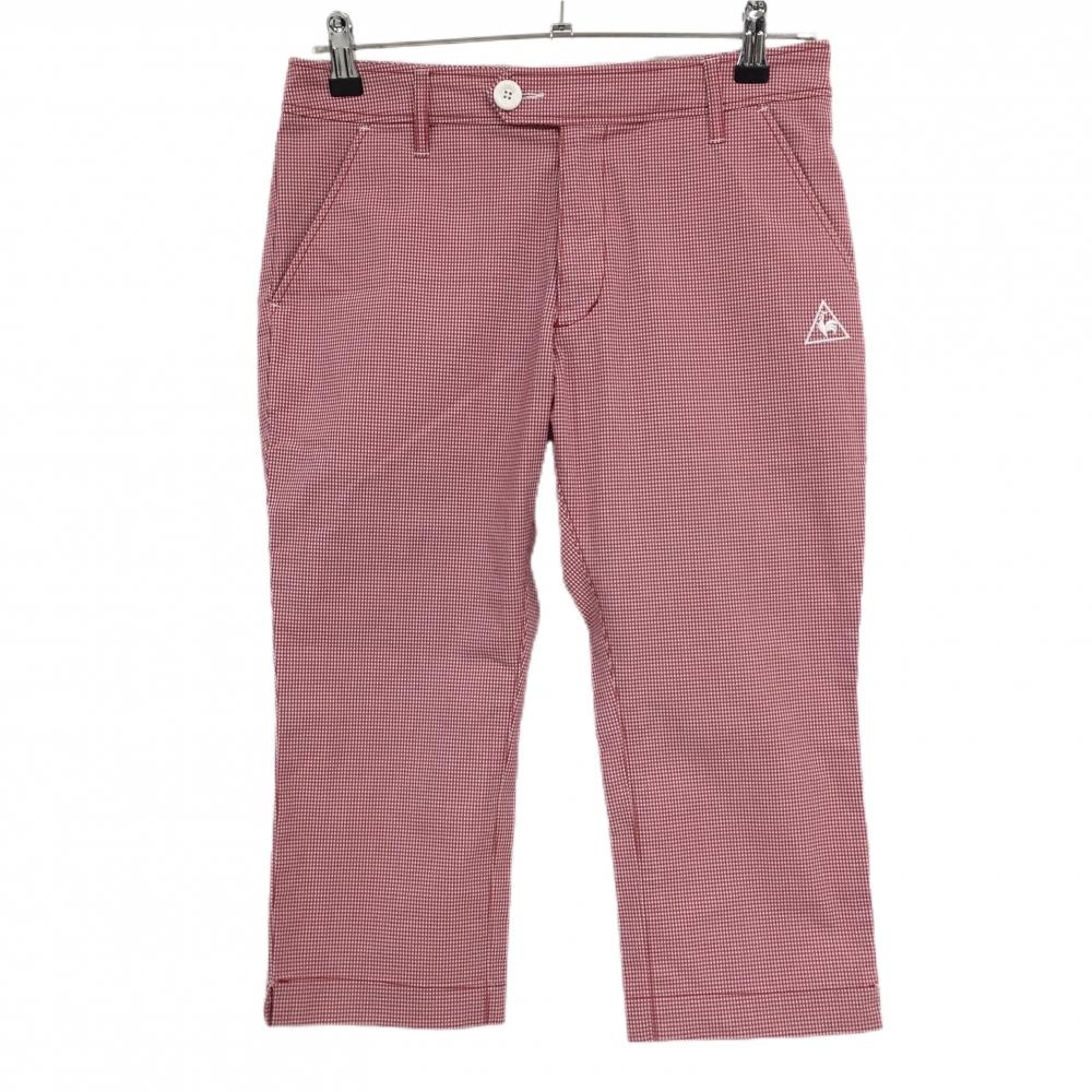 【超美品】ルコックゴルフ 七分丈パンツ 白×レッド ギンガムチェック ロゴ刺しゅう レディース 11 ゴルフウェア le coq sportif