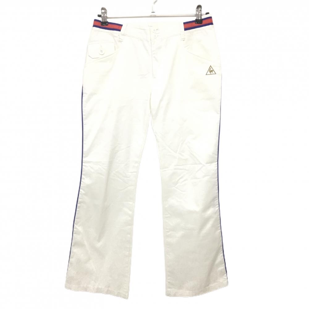 ルコックゴルフ パンツ 白×レッド ロゴ刺しゅう サイドライン レディース 11 ゴルフウェア le coq sportif