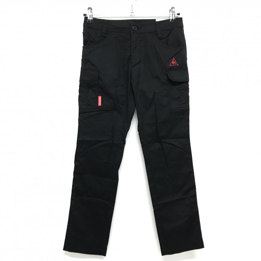 【美品】ルコックゴルフ カーゴパンツ 黒×ライトグリーン ヒッププリント コットン混  レディース 7(S) ゴルフウェア le coq sportif