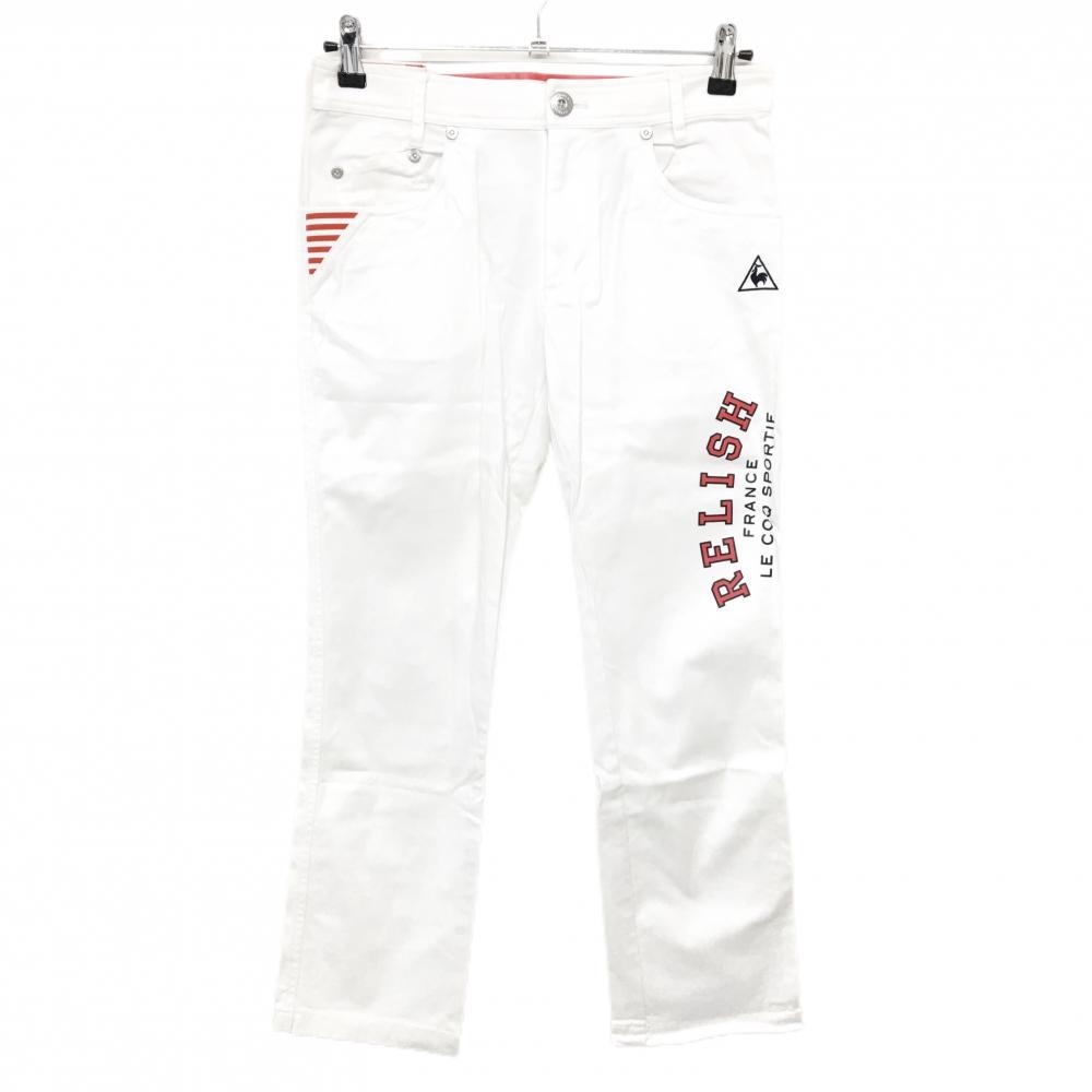 【美品】ルコックゴルフ パンツ 白×レッド コットン混 ストレッチ レディース 11 ゴルフウェア le coq sportif