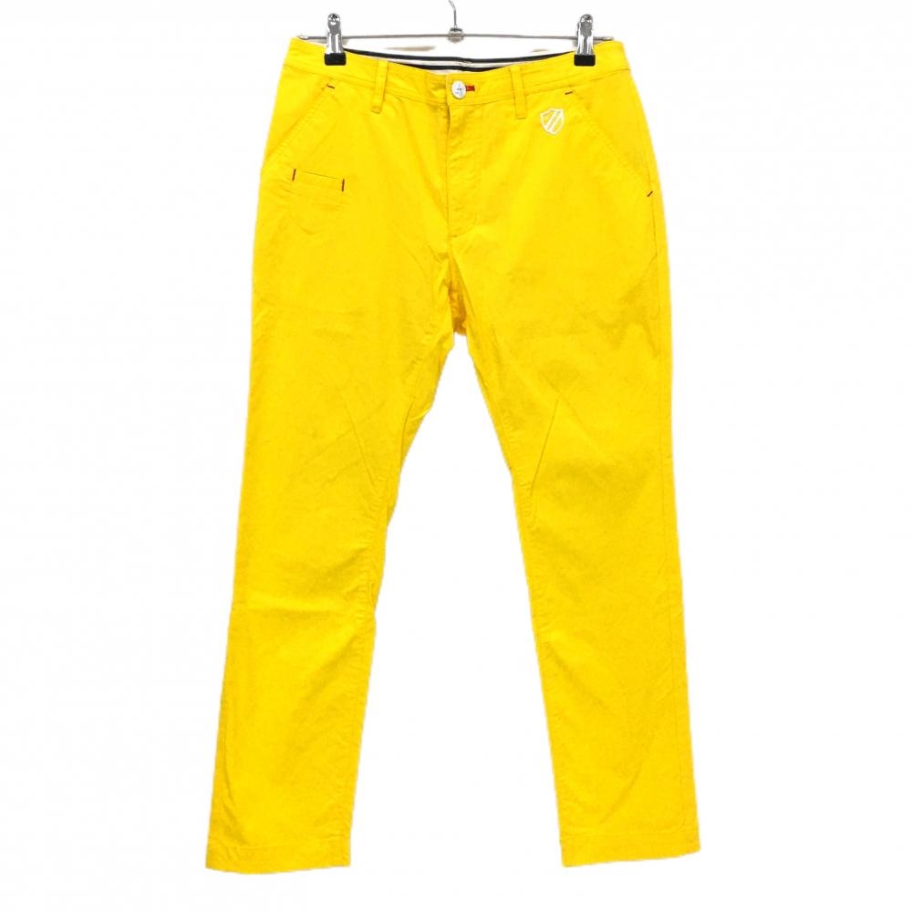 【超美品】ルコックゴルフ パンツ イエロー×白 ナイロン混 ヒップロゴプリント レディース 11 ゴルフウェア le coq sportif