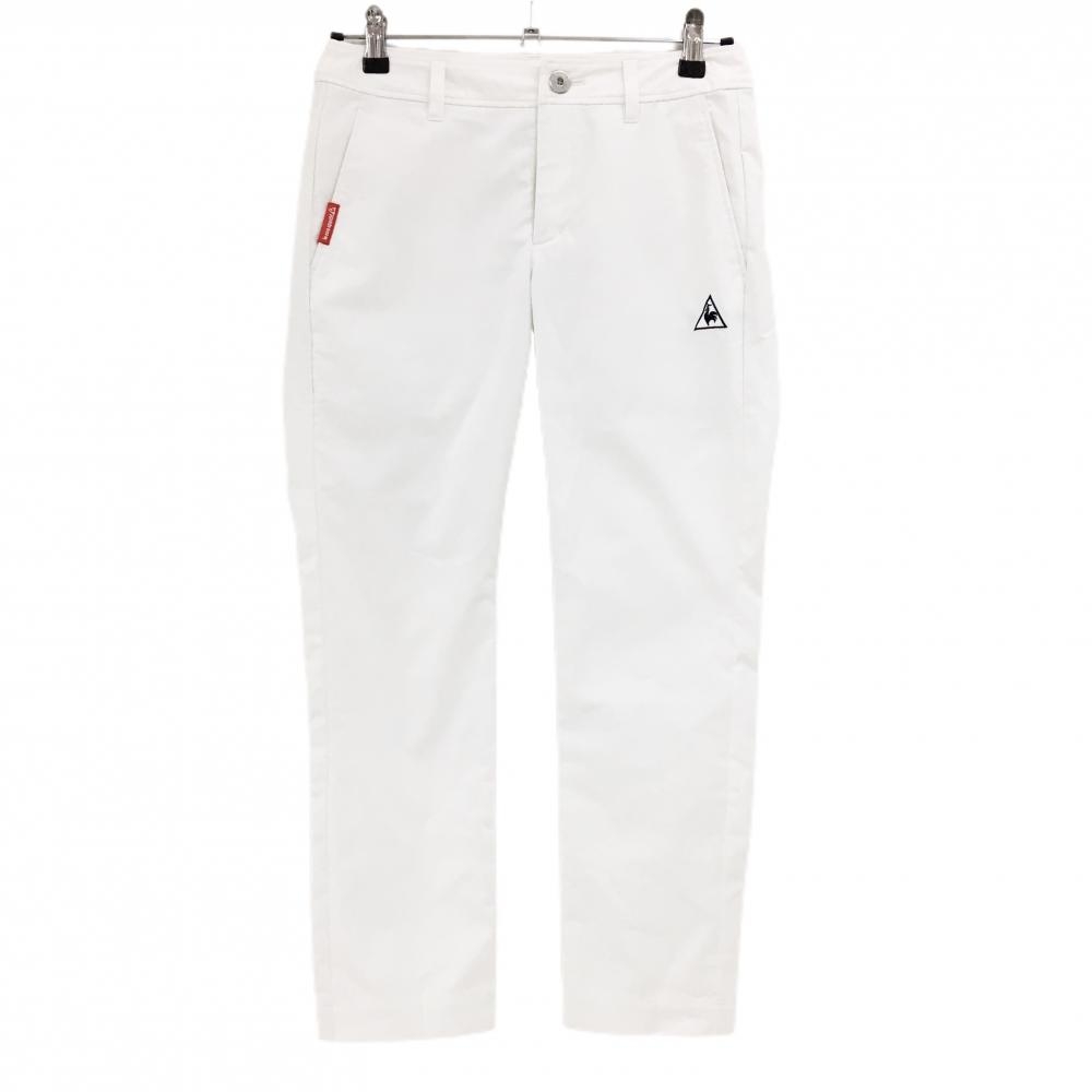【超美品】ルコックゴルフ パンツ 白×ネイビー ロゴ刺しゅう  レディース 9 ゴルフウェア le coq sportif