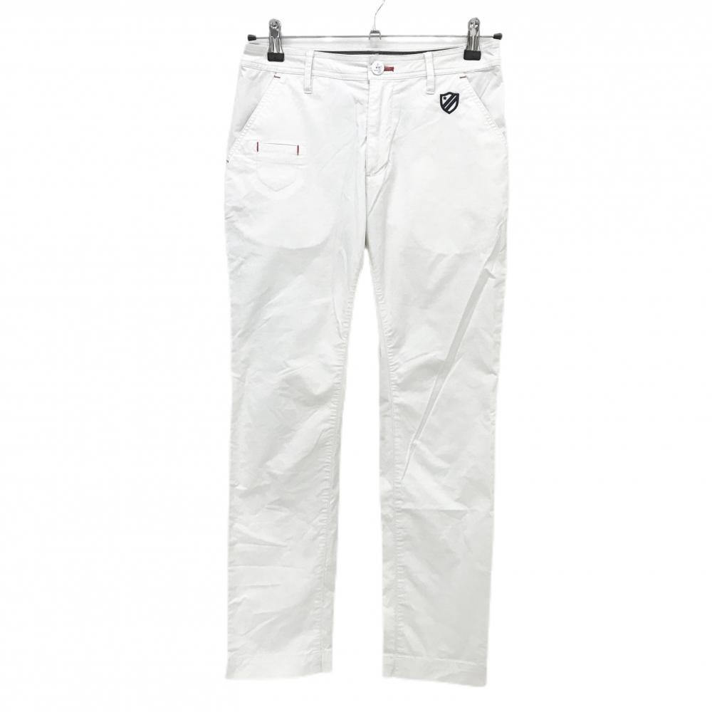 【超美品】ルコックゴルフ パンツ 白×ネイビー ヒップビッグロゴ ナイロン混 ストレッチ  レディース 7 ゴルフウェア le coq sportif