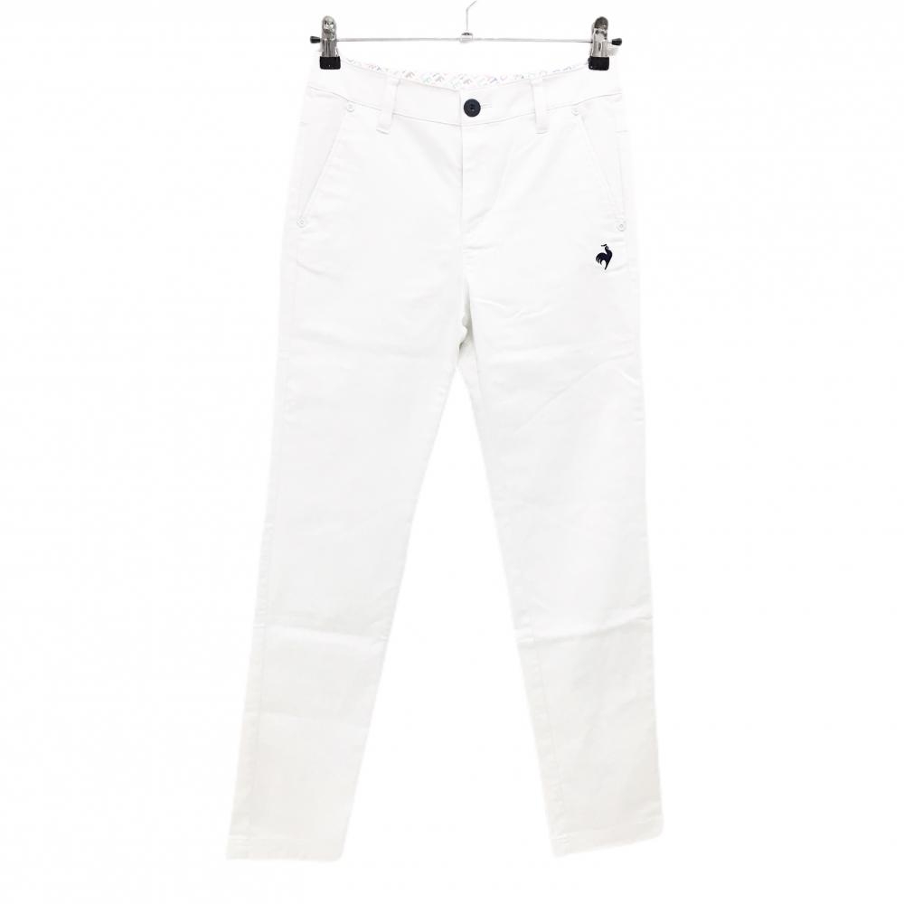 【美品】ルコックゴルフ パンツ 白 ロゴネイビー ストレッチ レディース 9 ゴルフウェア le coq sportif