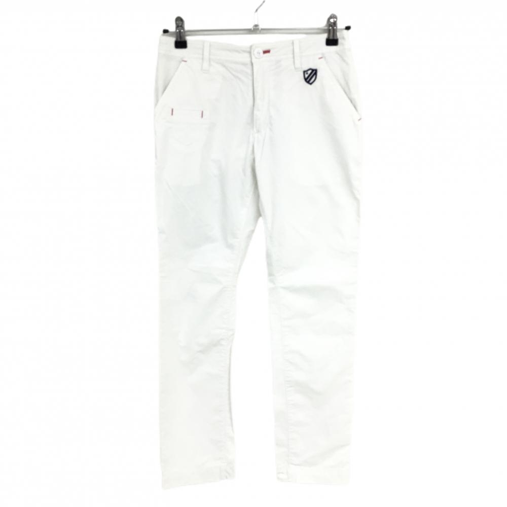【美品】ルコックゴルフ パンツ 白×ネイビー 後ろビッグロゴプリント  レディース 7 ゴルフウェア le coq sportif