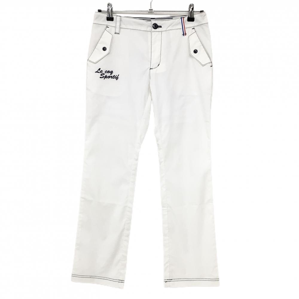 ルコックゴルフ パンツ 白×ネイビー 後ポケットボーダー 裏地メッシュ  レディース 9 ゴルフウェア le coq sportif