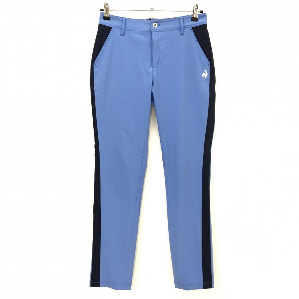 【超美品】ルコックゴルフ パンツ ライトブルー×ネイビー ロゴ刺しゅう  レディース 9 ゴルフウェア le coq sportif
