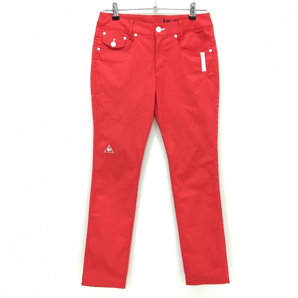 【美品】ルコックゴルフ パンツ レッド ロゴ刺しゅう 無地  レディース 9 ゴルフウェア le coq sportif