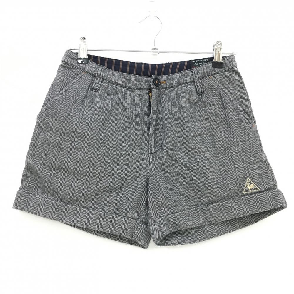 【美品】ルコック ショートパンツ 黒×白 ヘリンボーン柄 総柄 ワッペン レディース 9 ゴルフウェア le coq sportif