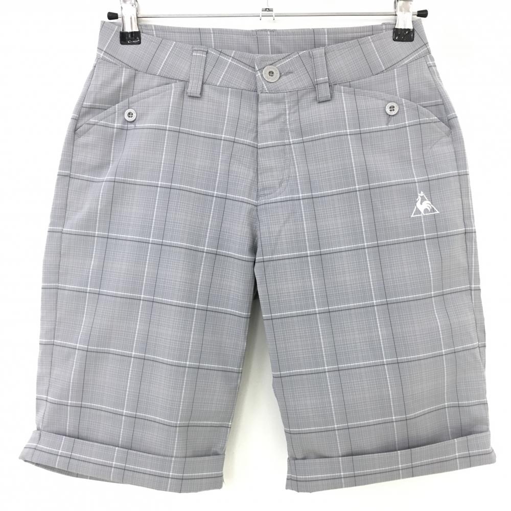 【超美品】ルコック ハーフパンツ グレー×白 チェック 総柄 ストレッチ  レディース M ゴルフウェア le coq sportif