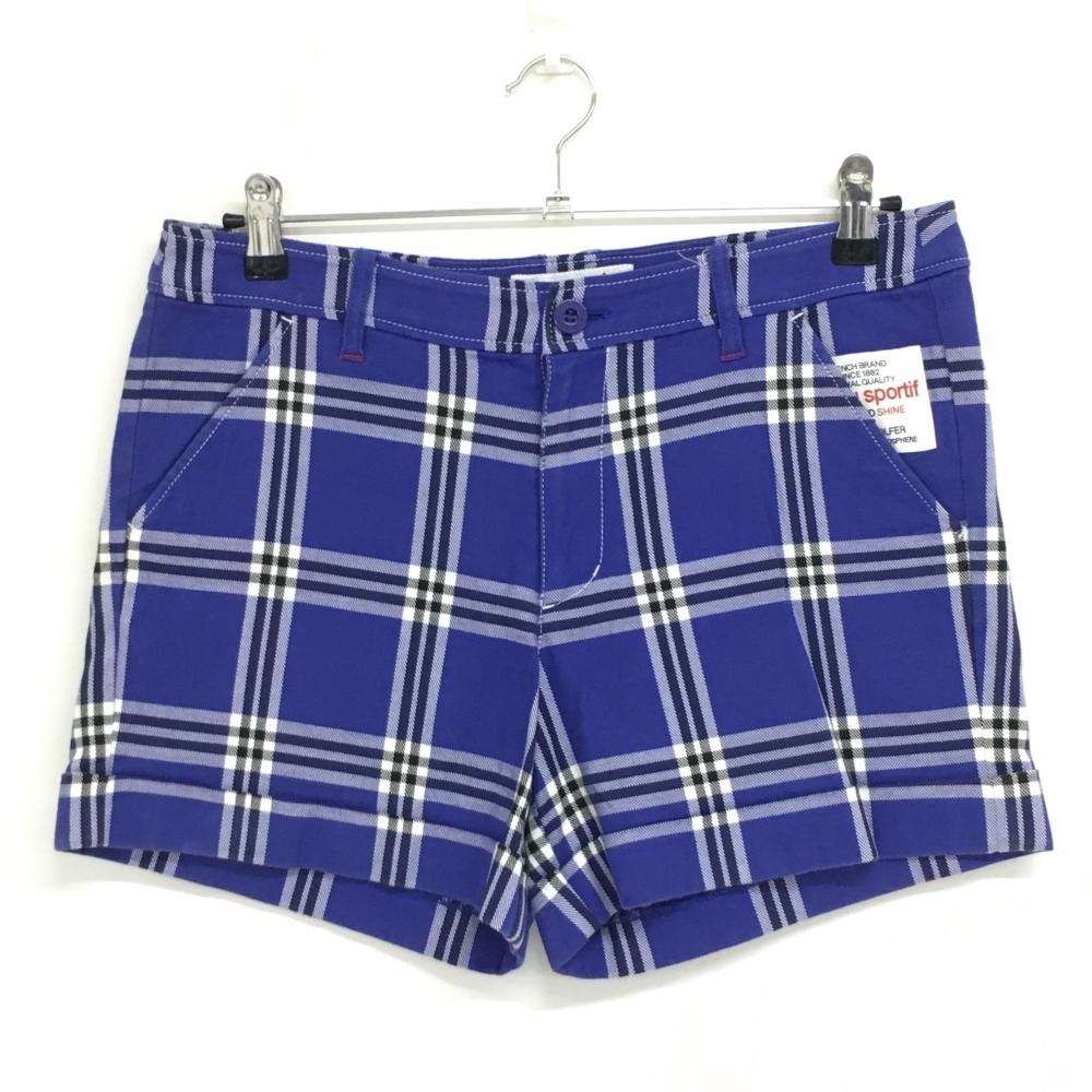 ルコック ショートパンツ パープル×白 チェック柄 バックロゴ刺しゅう レディース 11 ゴルフウェア le coq sportif