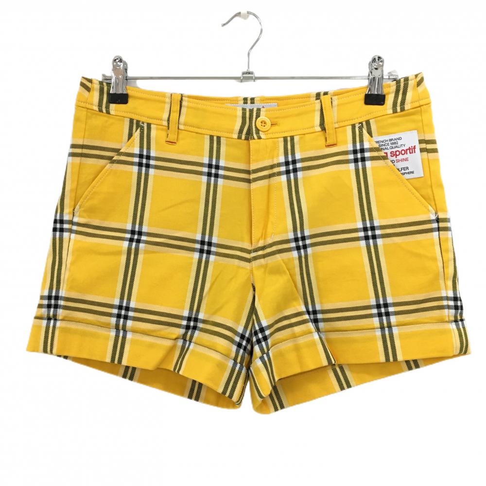 【超美品】ルコック ショートパンツ イエロー×黒 チェック  レディース 11 ゴルフウェア le coq sportif