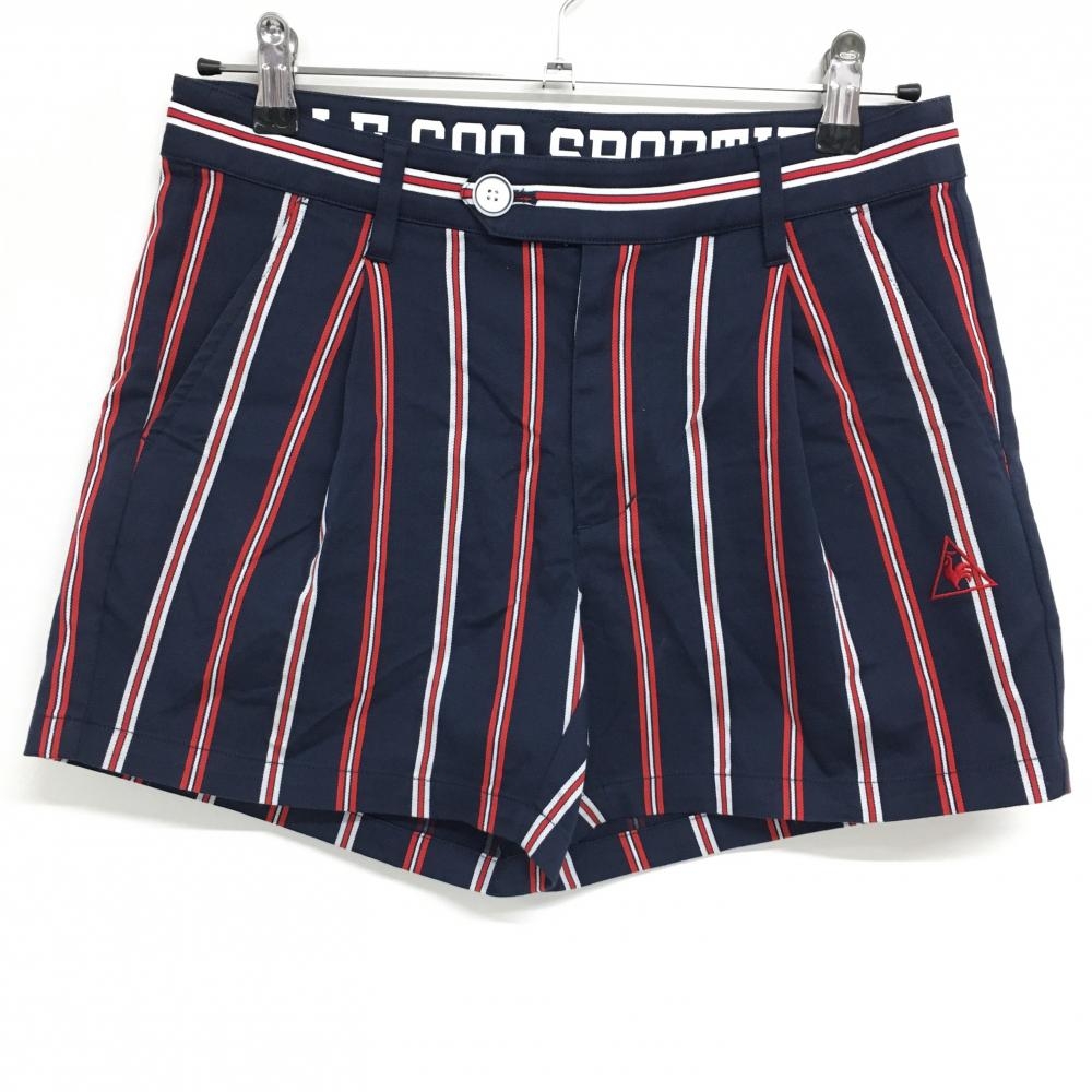 【超美品】ルコック ショートパンツ ネイビー×レッド ストライプ  レディース 11 ゴルフウェア le coq sportif