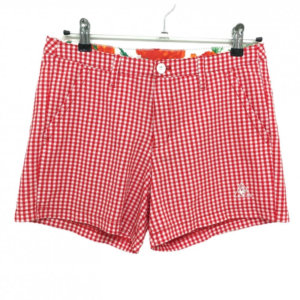 【超美品】ルコック ショートパンツ レッド×白 ギンガムチェック サッカー生地 レディース 11 ゴルフウェア le coq sportif