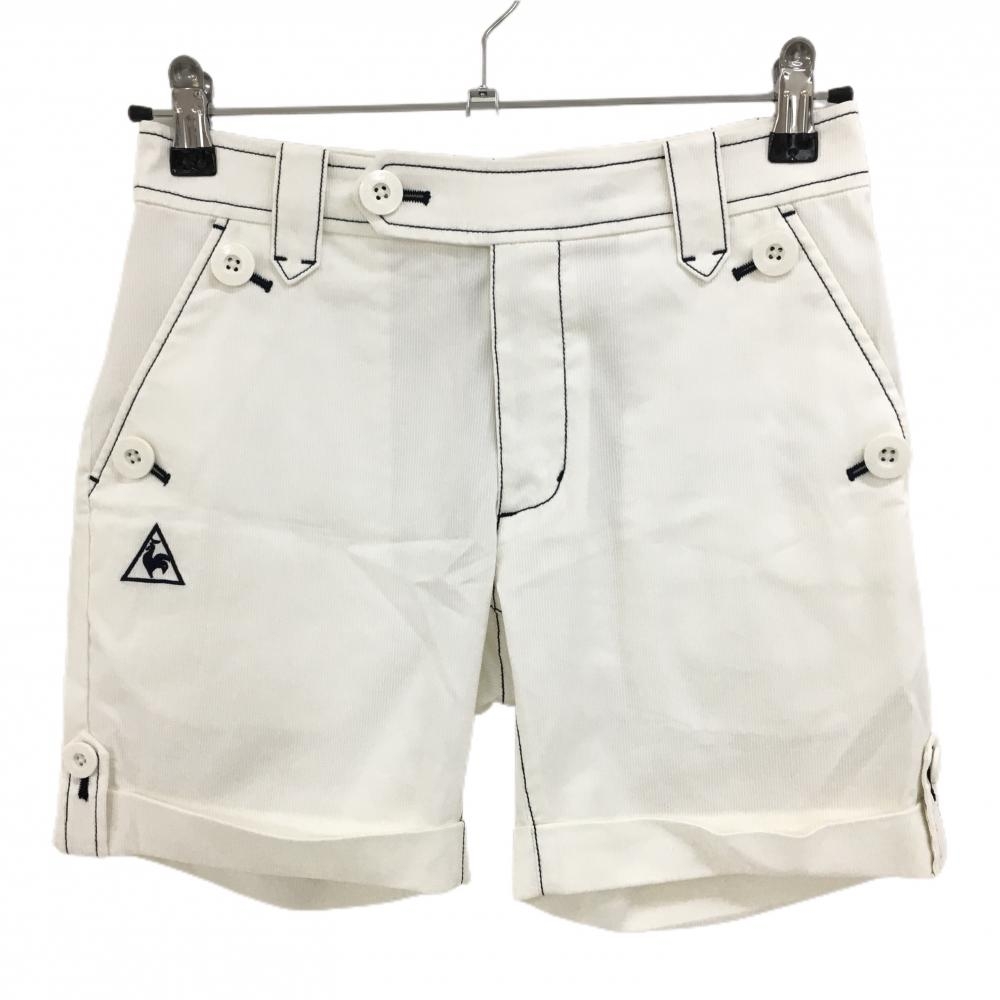 【超美品】ルコックゴルフ ショートパンツ 白×ネイビー ステッチ バックワッペン レディース 7 ゴルフウェア le coq sportif