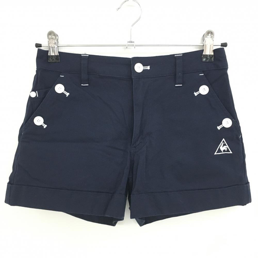 【超美品】ルコックゴルフ ショートパンツ ネイビー×白 ポケット口ボタン ナンバリング レディース 7 ゴルフウェア le coq sportif