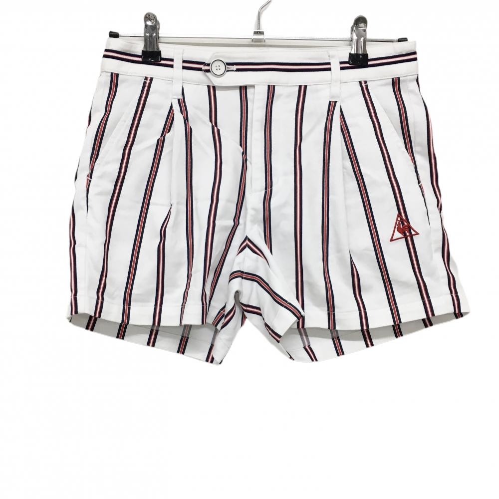 【美品】ルコック ハーフパンツ 白×ネイビー×レッド ストライプ調  レディース 9 ゴルフウェア le coq sportif