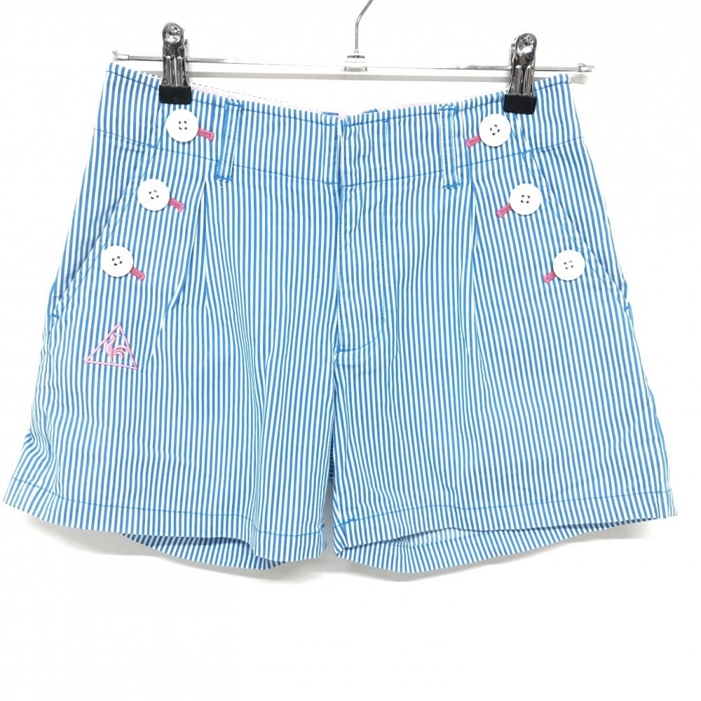 ルコックゴルフ ショートパンツ ブルー×白 ストライプ レディース 7 ゴルフウェア le coq sportif