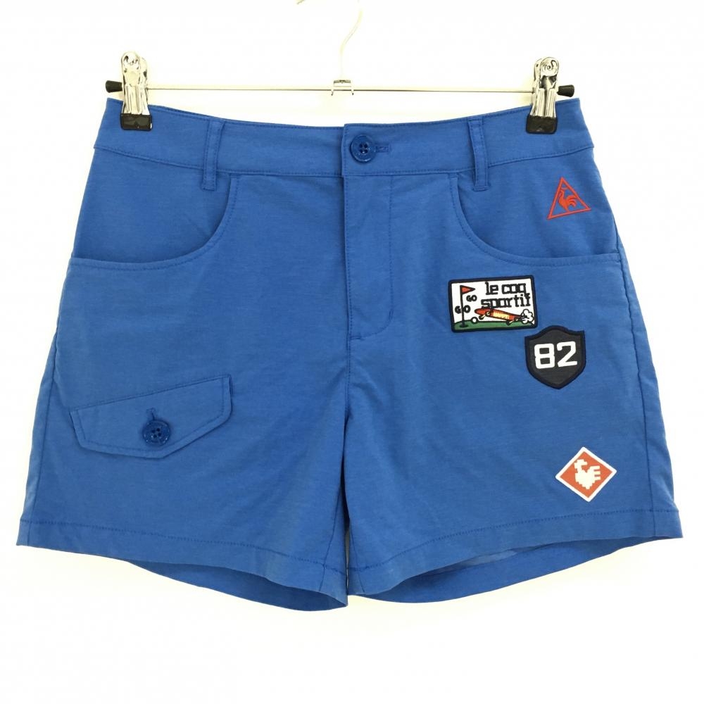 【超美品】ルコックゴルフ ショートパンツ ブルー 複数ワッペン レディース 9 ゴルフウェア le coq sportif