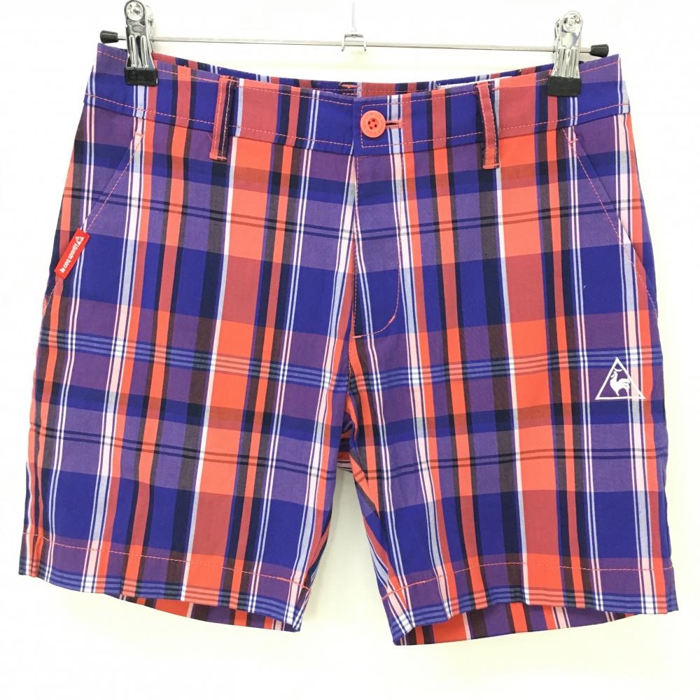 【超美品】ルコックゴルフ ショートパンツ ネイビーパープル×レッドピンク チェック柄  レディース 9 ゴルフウェア le coq sportif