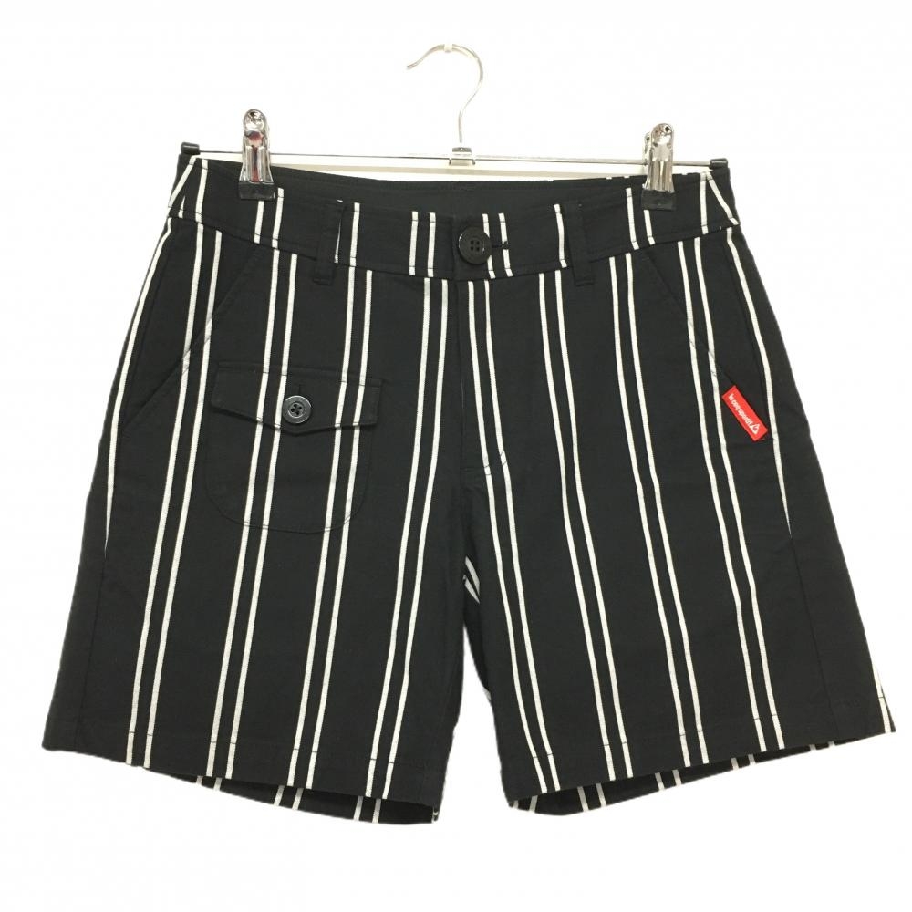 【超美品】ルコックゴルフ ショートパンツ 黒×白 ストライプ ストレッチ レディース 7 ゴルフウェア le coq sportif