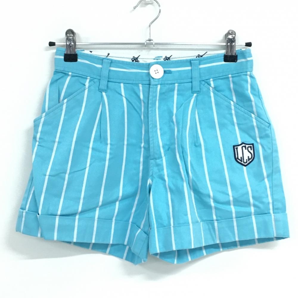 ルコックゴルフ ショートパンツ ライトブルー×白 ストライプ レディース 7(S) ゴルフウェア le coq sportif