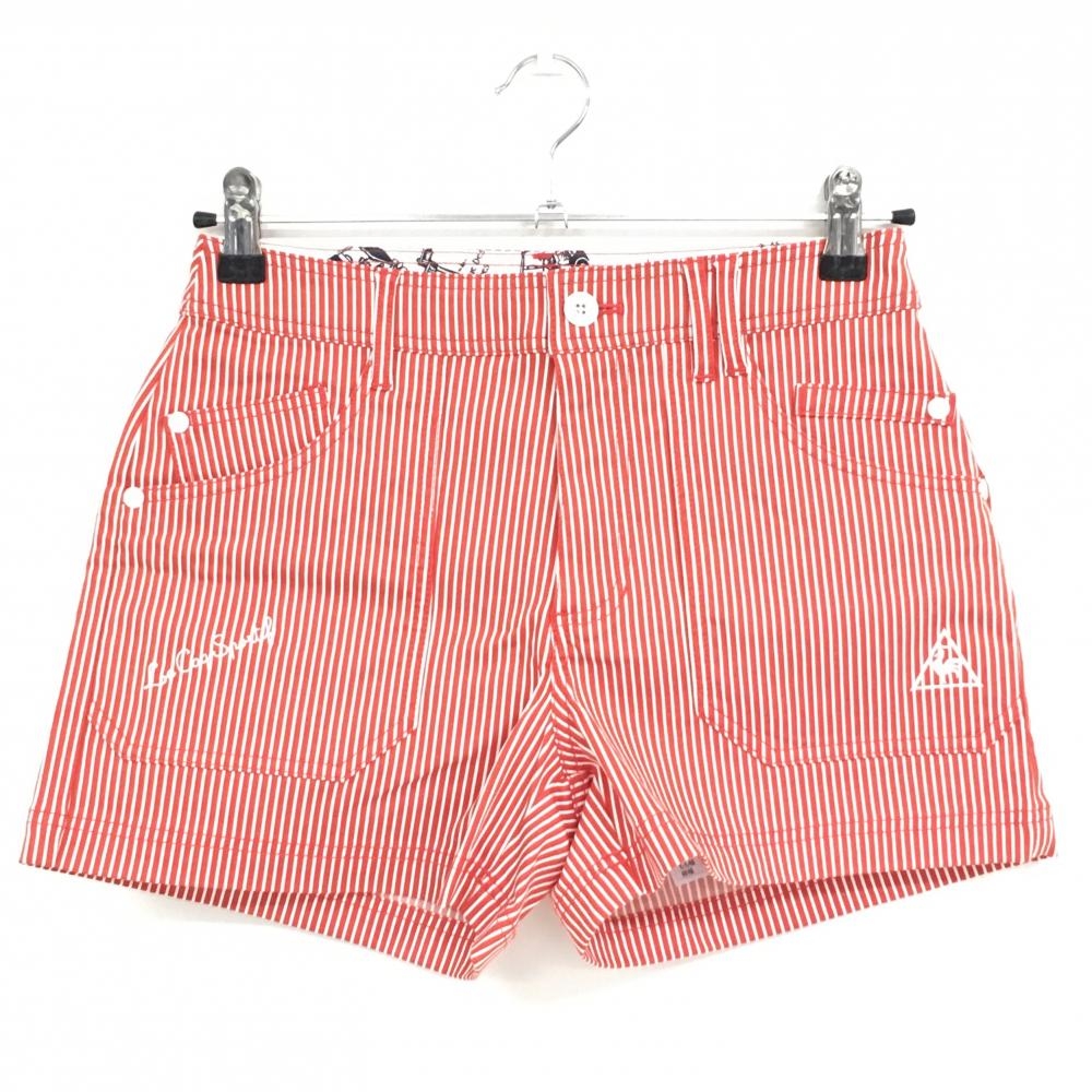 【超美品】ルコックゴルフ ショートパンツ レッド×白 ストライプ ストレッチ レディース 7 ゴルフウェア le coq sportif