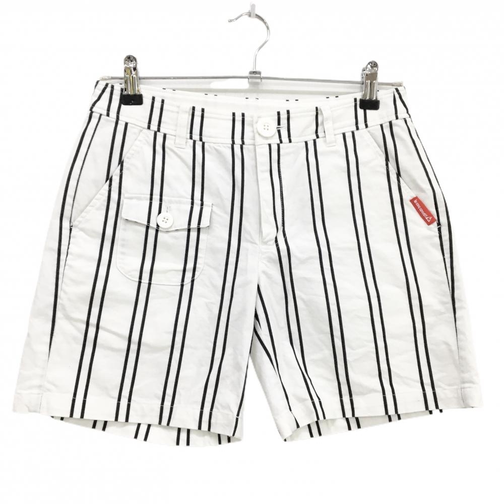 【美品】ルコックゴルフ ショートパンツ 白×黒 ストライプ  レディース 9 ゴルフウェア le coq sportif