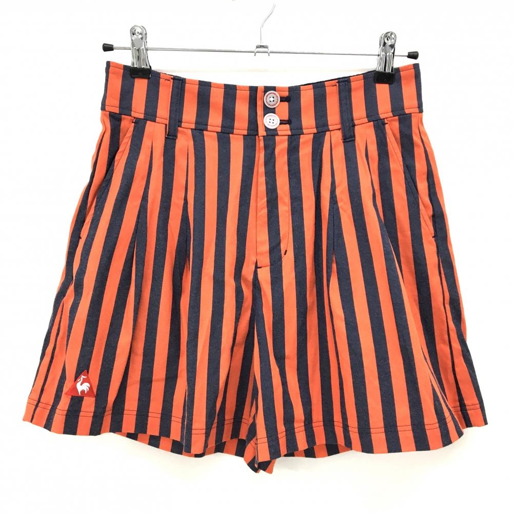 【超美品】ルコックゴルフ ショートパンツ レッドオレンジ×グレーネイビー系 ストライプ  レディース 11 ゴルフウェア le coq sportif