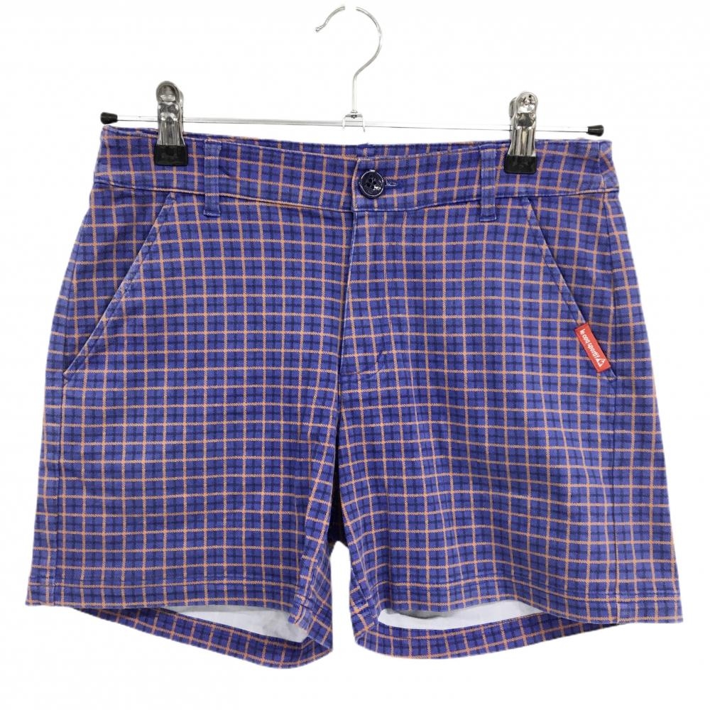 【美品】ルコックゴルフ ショートパンツ パープル×オレンジ チェック レディース 7 ゴルフウェア le coq sportif