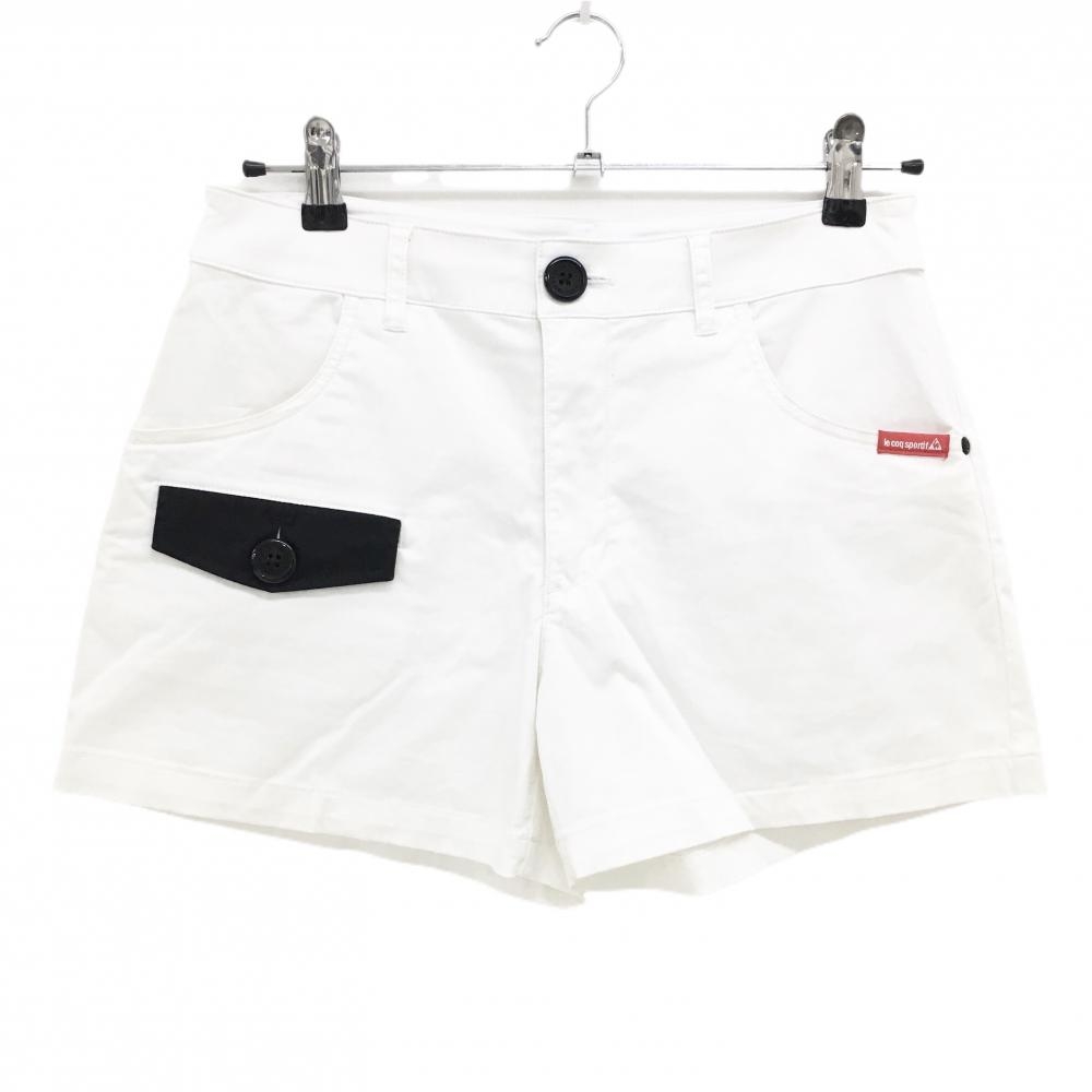 ルコックゴルフ ショートパンツ 白×黒 後ポケット刺しゅう  レディース 11 ゴルフウェア le coq sportif