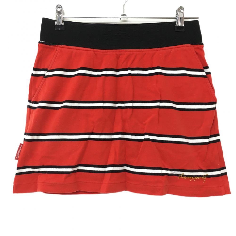ルコック スカート レッド×黒 ボーダー ウエストゴム 綿100％ 総柄  レディース 11 ゴルフウェア le coq sportif
