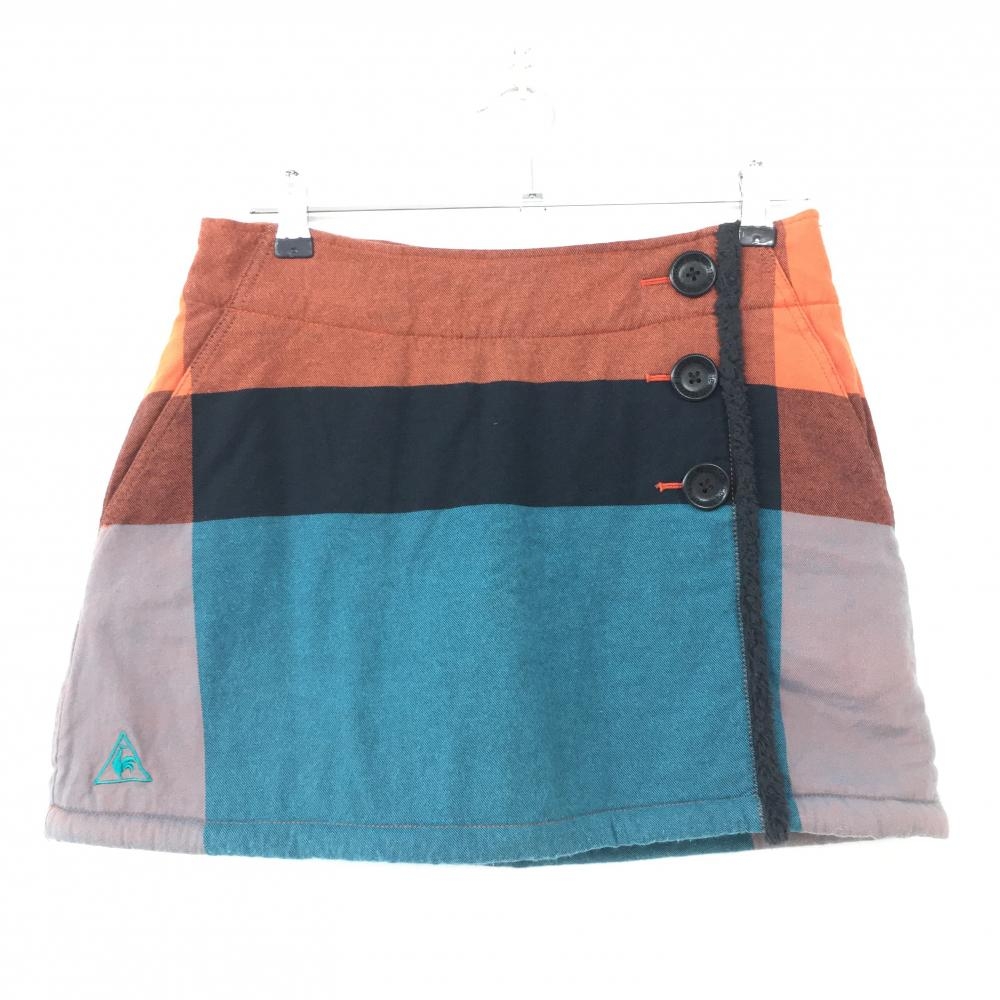 【美品】le coq sportif ルコック スカート 黒× ライトブルー 内側ボア  レディース 9 ゴルフウェア