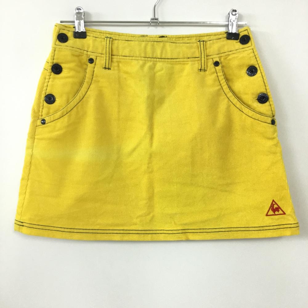 le coq sportif ルコック コーデュロイスカート イエロー×ネイビー サイドボタン  レディース 9 ゴルフウェア
