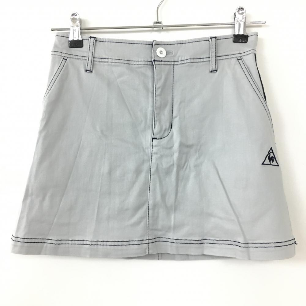 【美品】ルコック ストレッチスカート グレー×ネイビー ステッチ ウエスト一部ゴム レディース 7 ゴルフウェア le coq sportif